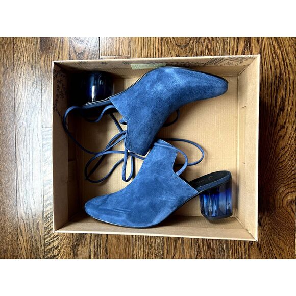 NIB Free People Lucite Block Heel Wrap Suede Heel Mules Blue Women's Size 7.5 - Picture 11 of 13